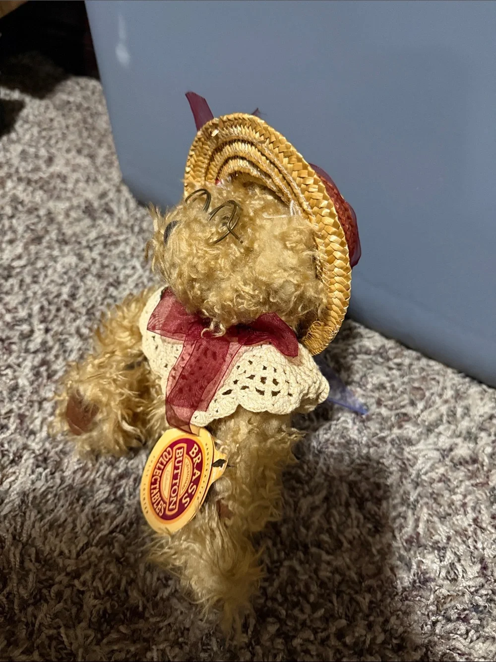 Brass Button Collectables Plush Bear in Tan with Straw Hat